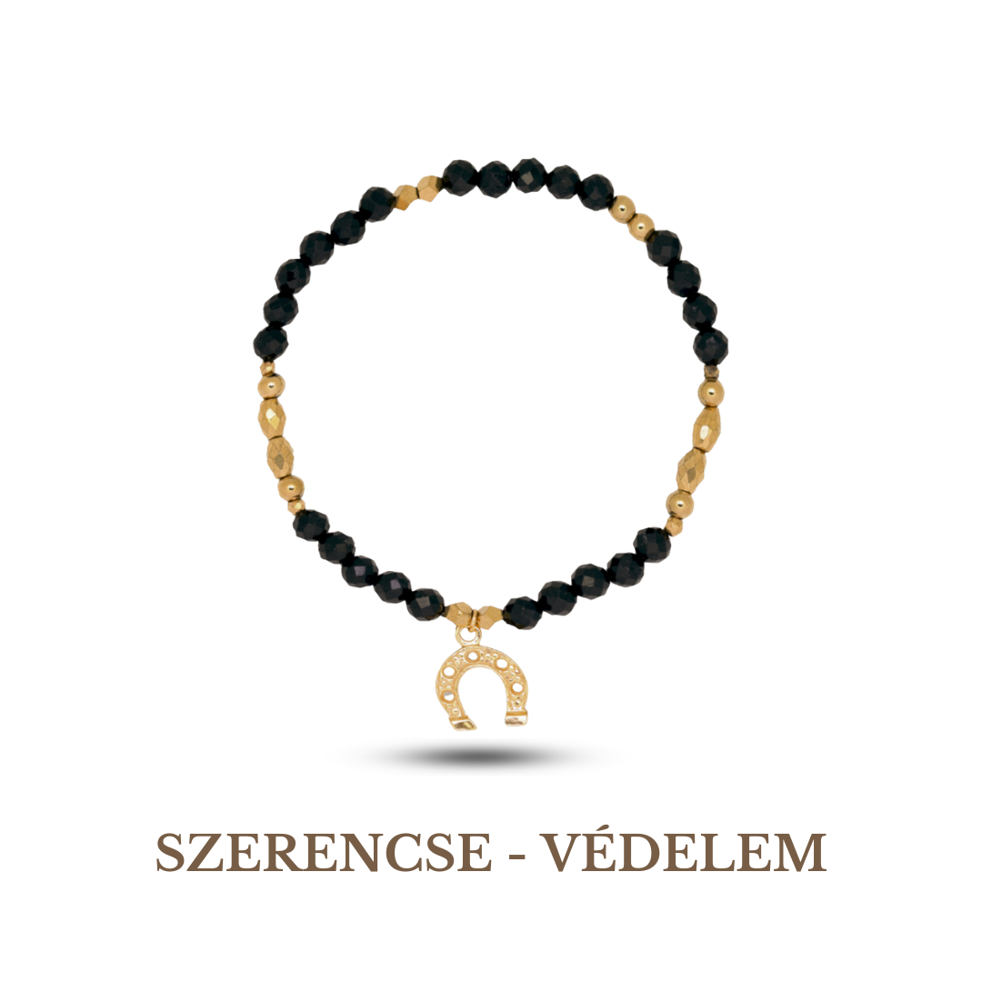 Szerencse Patkó Fekete Turmalin Karkötő (15 cm)