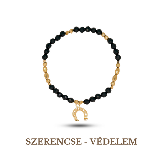 Szerencse Patkó Fekete Turmalin Karkötő (17 cm)