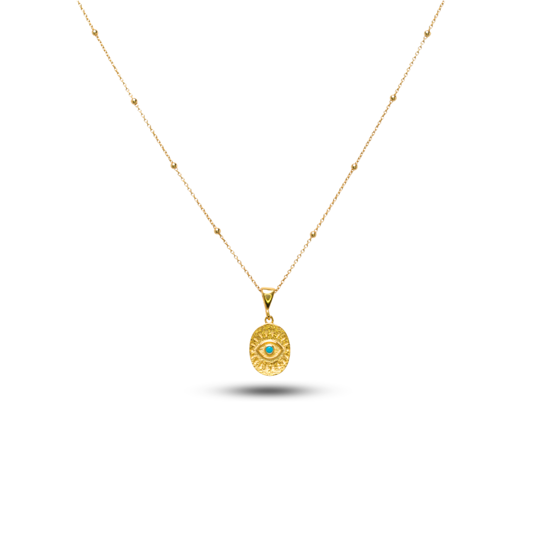 evil eye, turquoise, pendant, protection, lucky, 925 sterling silver, gold-plated
