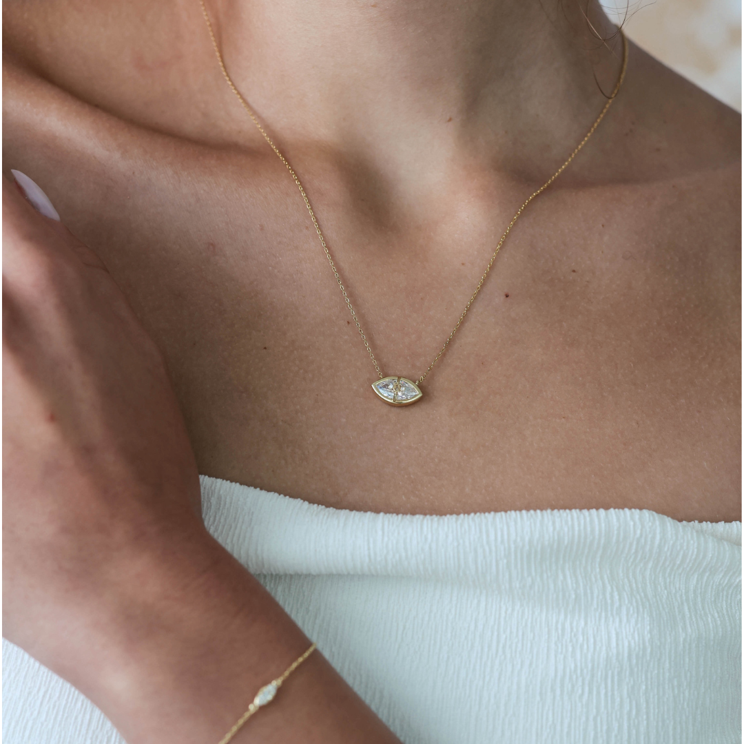 necklace, evil eye, protection, 925 sterling silver, gold-plated