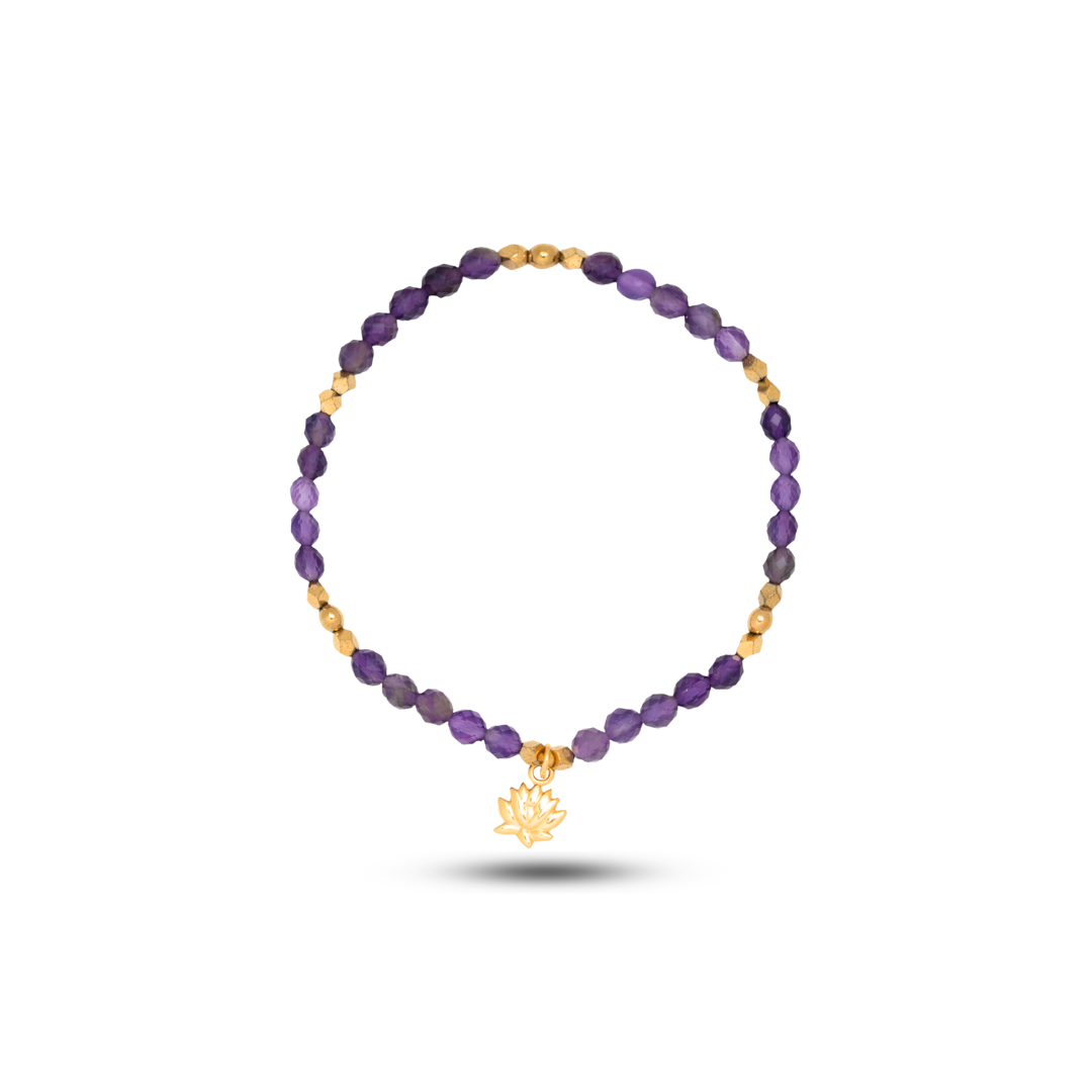 Lotus Symbol Amethyst Bracelet (17 cm)