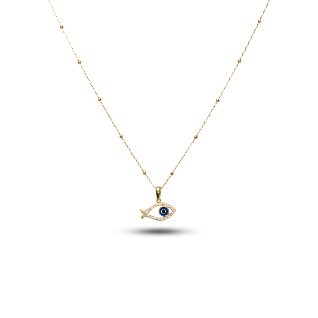 Evil Eye, fish, symbol, protection, 925 sterling silver, gold-plated