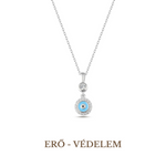 A silver necklace with a protective eye symbol (Evil Eye) in the center, rhodium-plated 925 sterling silver.