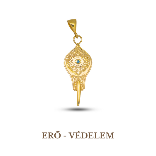Evil Eye symbol pendant with turquoise gemstone, 925 sterling silver, gold-plated