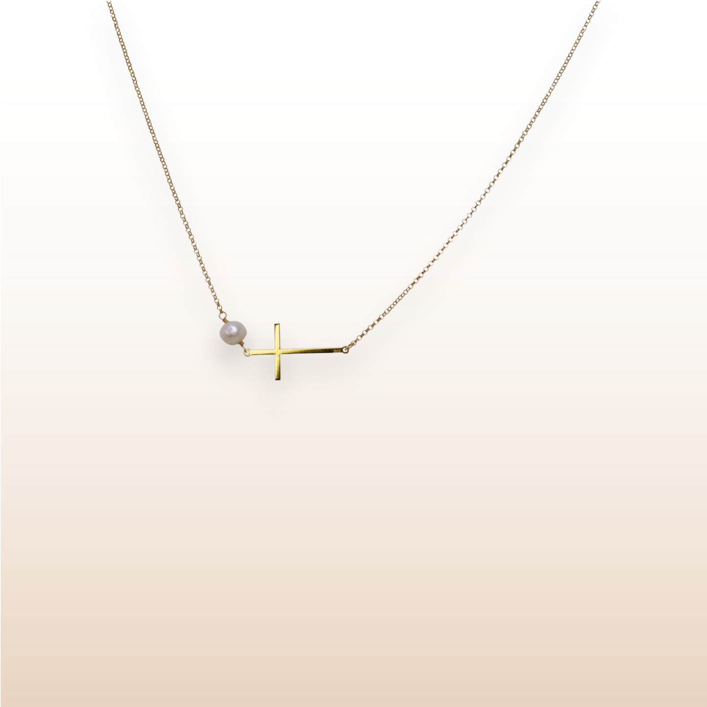 Necklace with Cross Pendant and Pearl, 925 sterling silver, gold plated, spiritual, jewelry, Mystique Karma