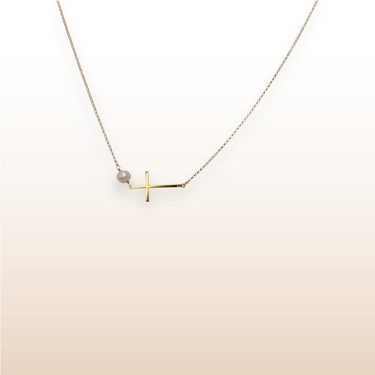 Necklace with Cross Pendant and Pearl, 925 sterling silver, gold plated, spiritual, jewelry, Mystique Karma