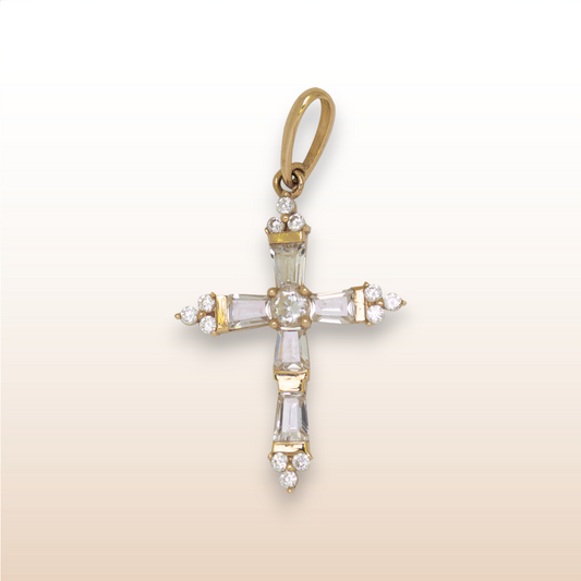 Christian Cross gold Zirconia Pendant, 925 sterling silver, gold plated, spiritual, jewelry, Mystique Karma