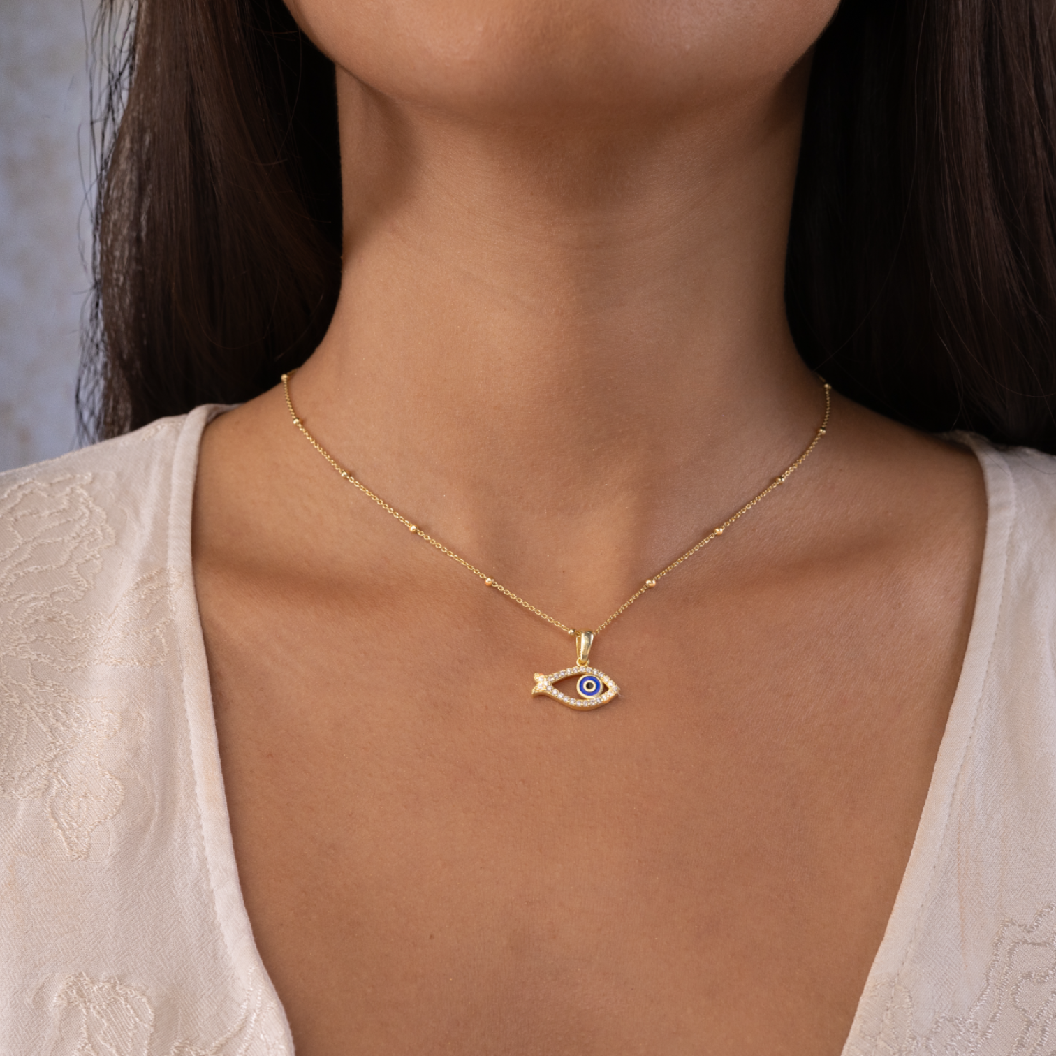 Evil Eye, Fish, symbol, pendant, protection, 925 sterling silver, gold-plated