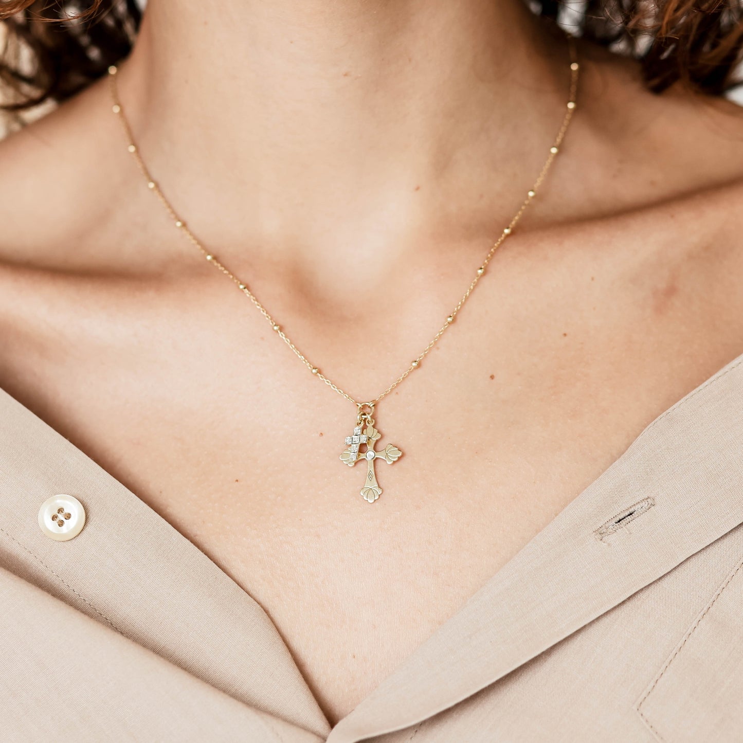 Radiant Faith 🪬 Double Christian Cross Necklace